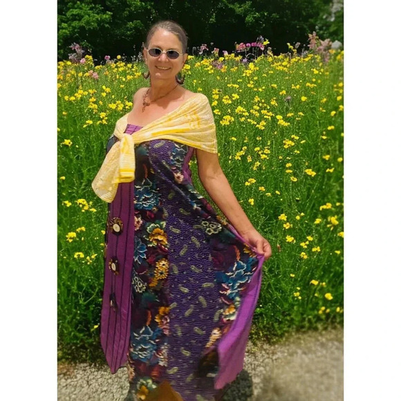 NWT Trades of Hope Yellow White Cotton Handmade Block Printed Cotton Scarf India - Picture 5 of 9